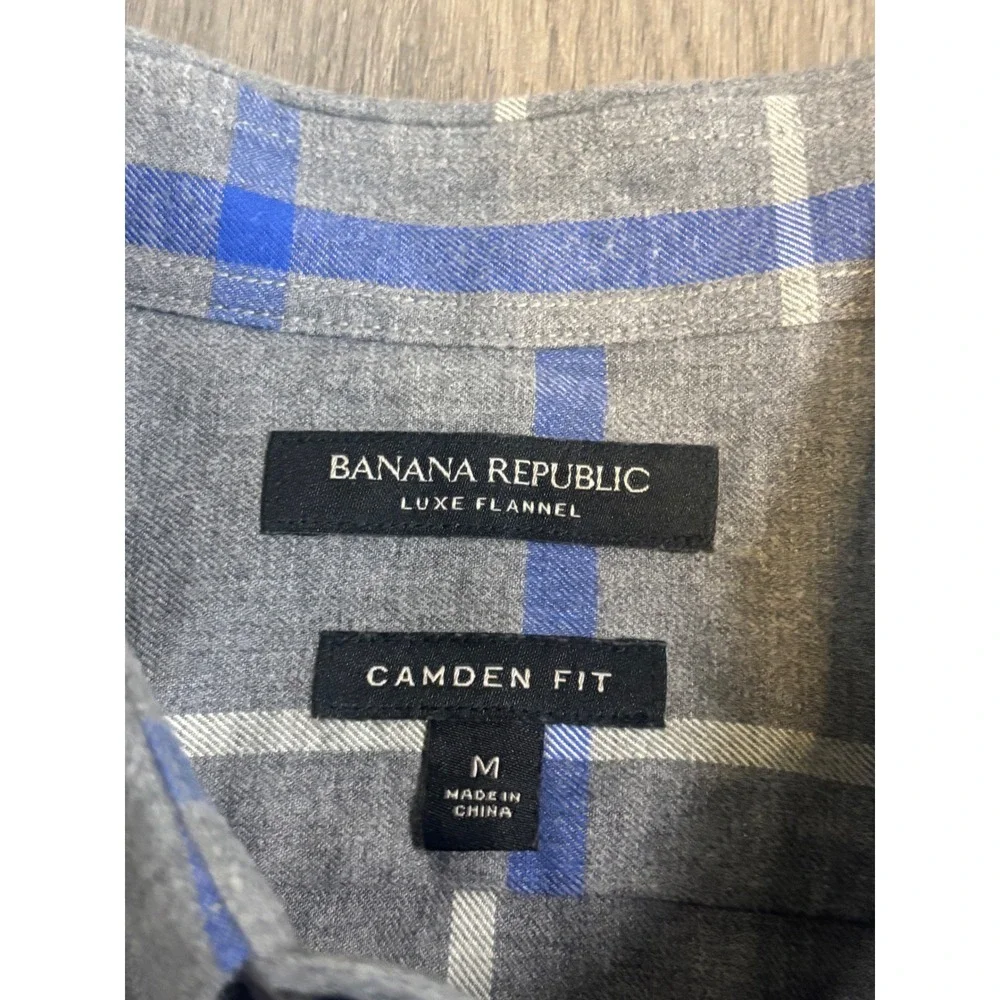 Banana Republic Luxe Flannel Shirt Mens Medium Camden Plaid Gray Long Sleeve